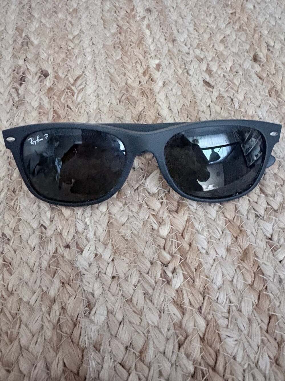 Ray-Ban RB2132 New Wayfarer Polarized Sunglasses Matte Black Rubber Frame